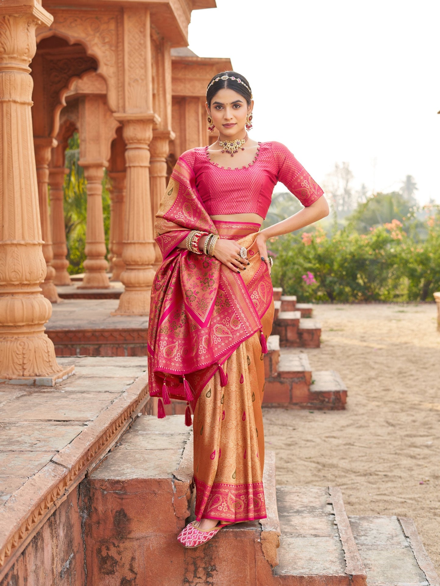 Jyoti Fashion Women's Mustard Soft Banarasi Silk Zari Woven Saree with Blouse