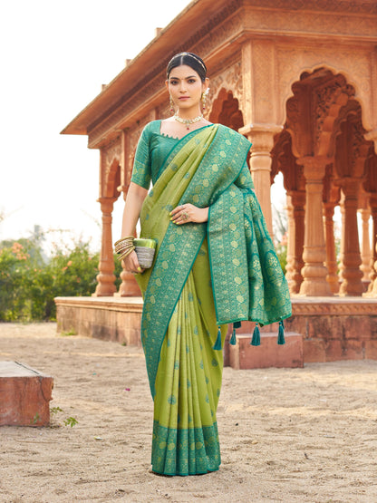 Jyoti Fashion Women's Green Soft Banarasi Silk Zari Woven Saree with Blouse