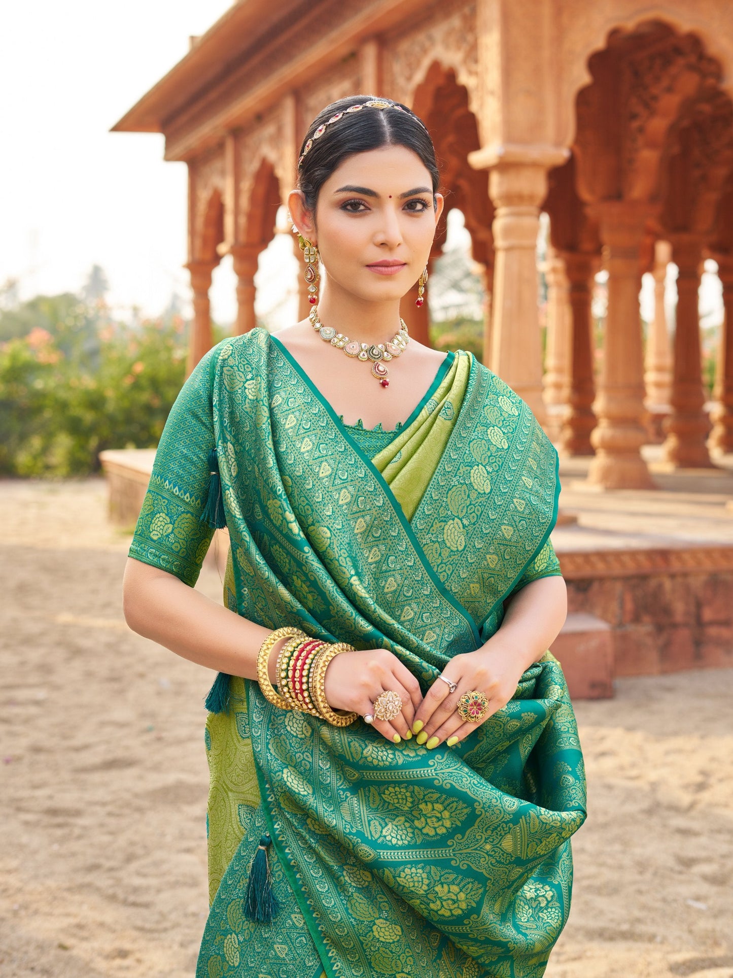 Jyoti Fashion Women's Green Soft Banarasi Silk Zari Woven Saree with Blouse