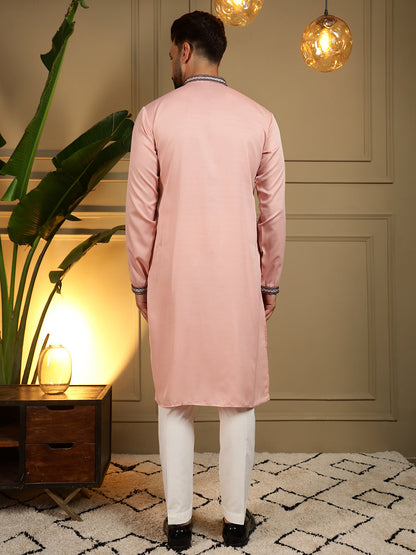 Jyoti Fashion Men's Peach Viscose Silk Sequins Embroidered Kurta with Pajama