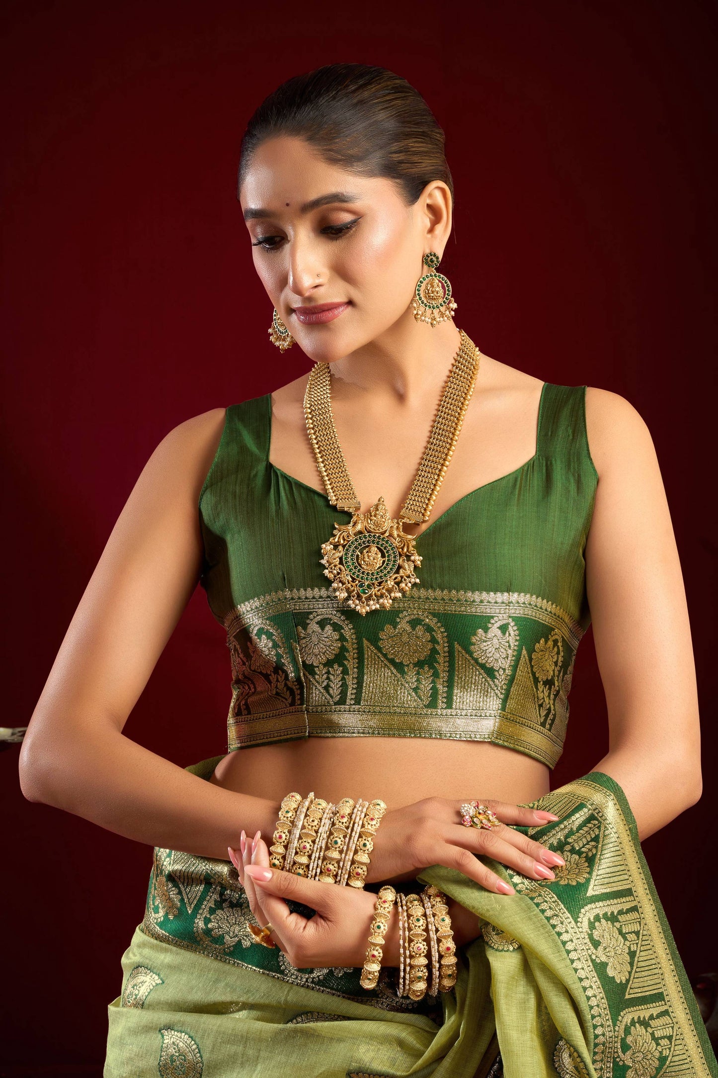 Jyoti Fashion Women's Pista Green Modal Banarasi Zari Woven Saree with Blouse
