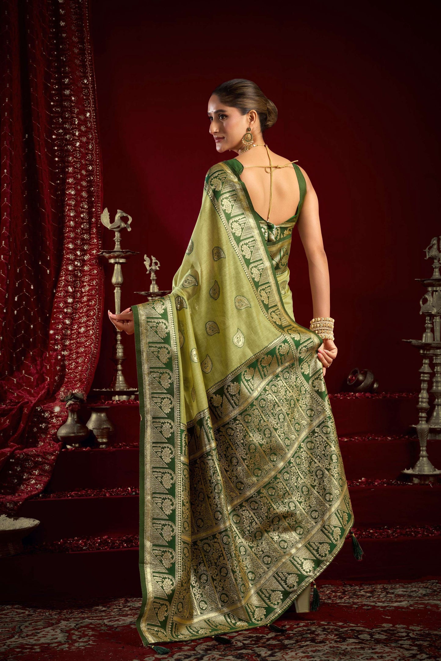 Jyoti Fashion Women's Pista Green Modal Banarasi Zari Woven Saree with Blouse