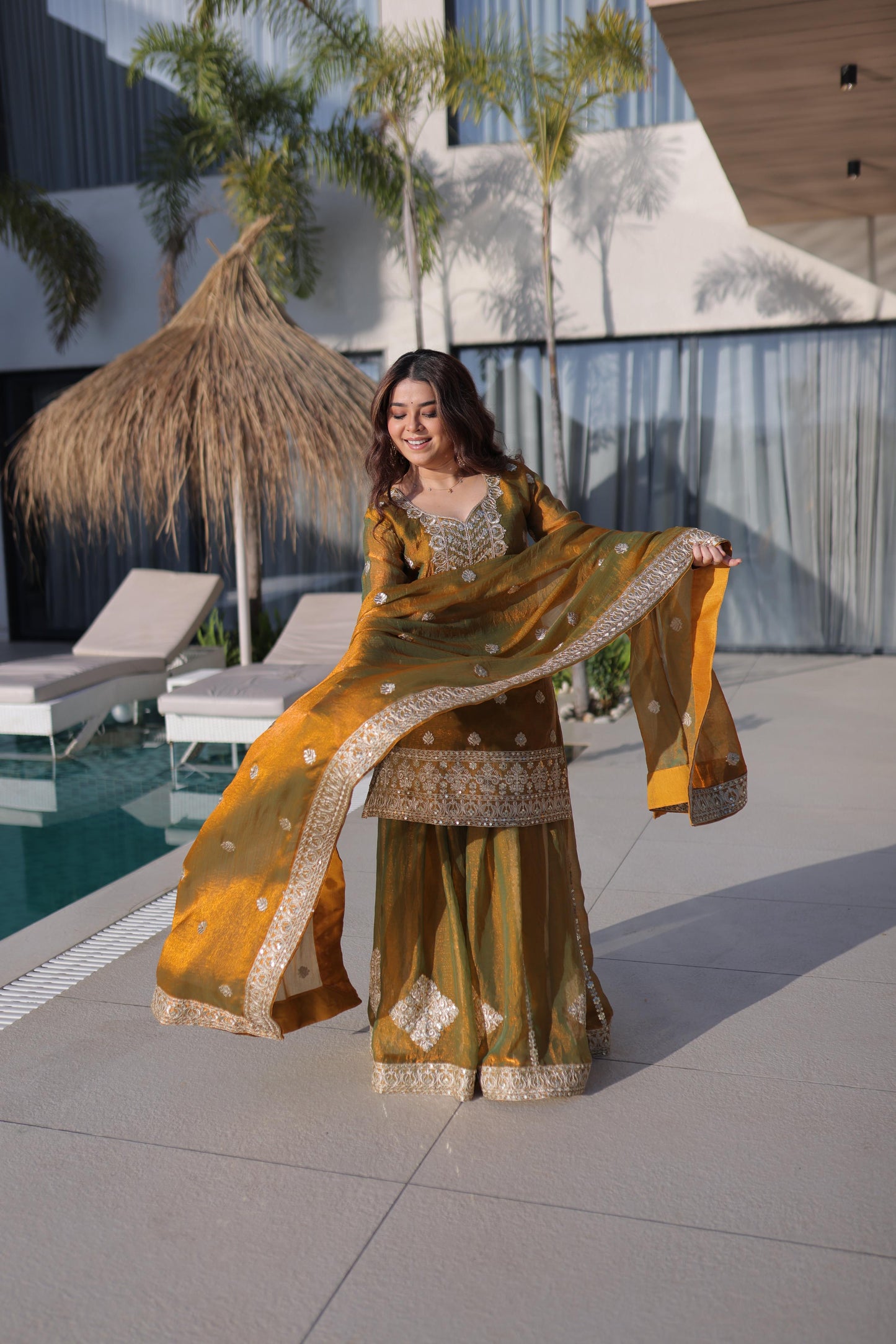 Jyoti Fashion Mustard Fendy Chiffon Embroidered Designer Sharara & Sets