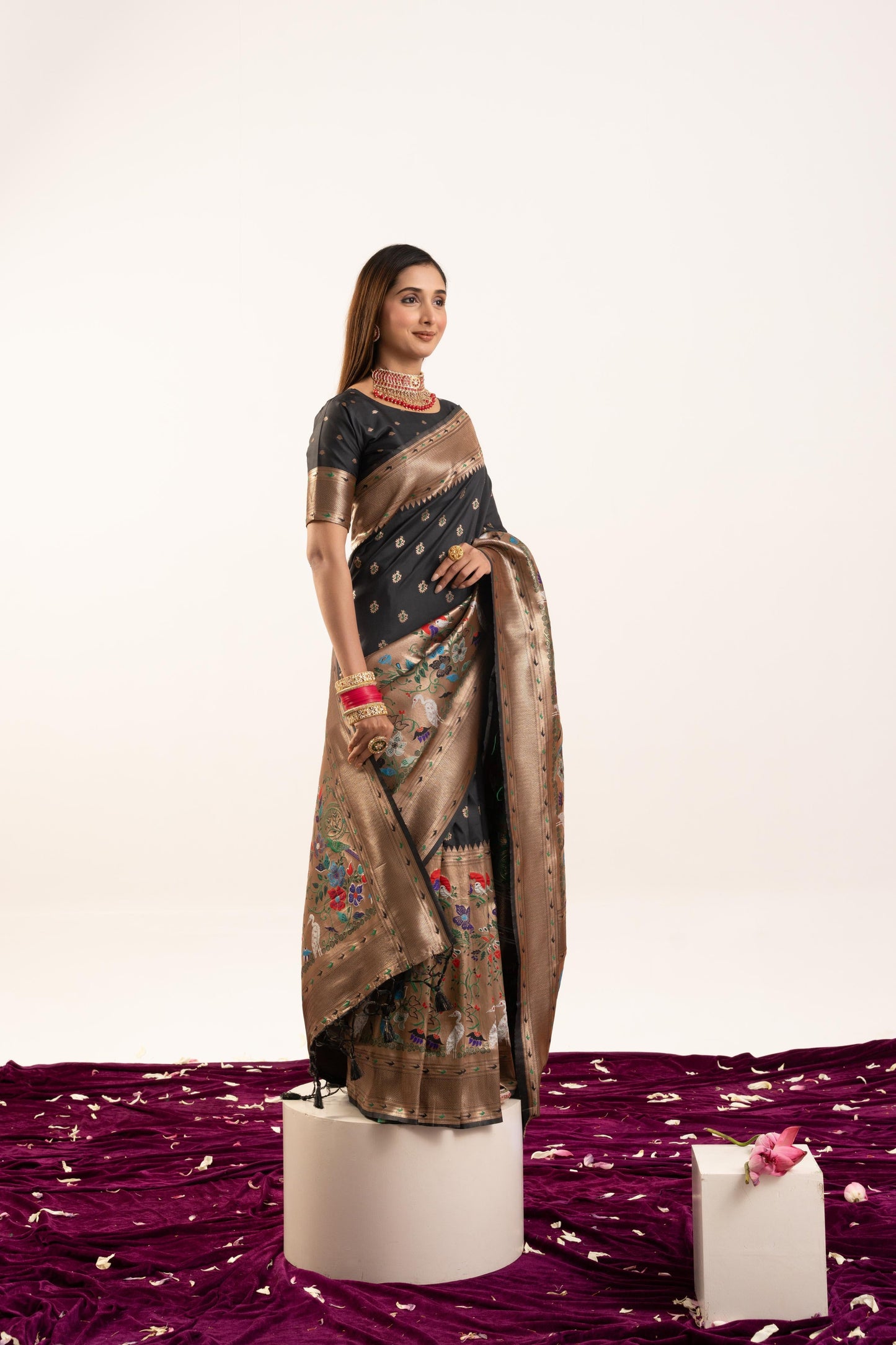 Jyoti Fashion Women's Black Soft Banarasi Silk Zari Woven Saree with Blouse