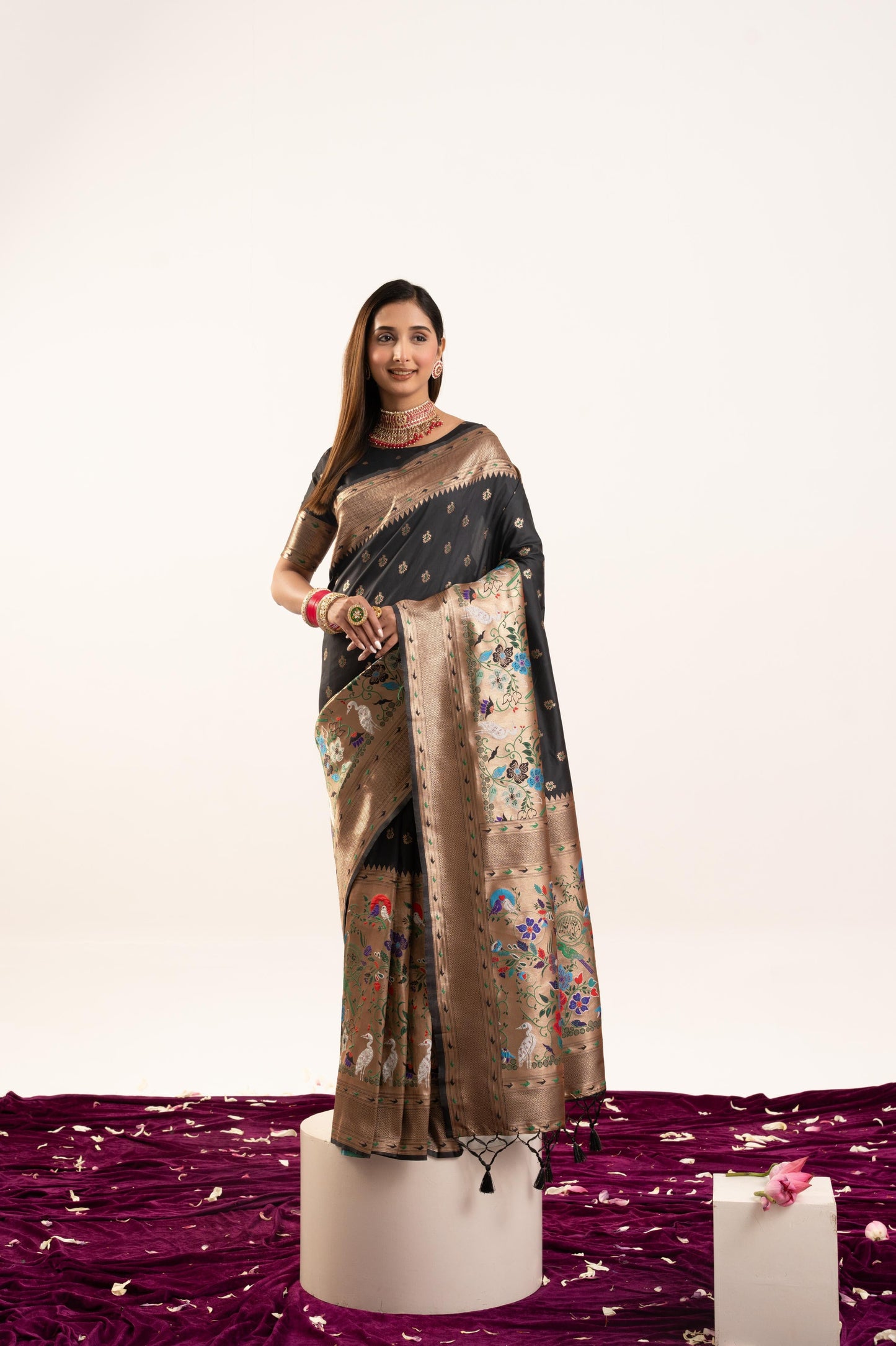 Jyoti Fashion Women's Black Soft Banarasi Silk Zari Woven Saree with Blouse