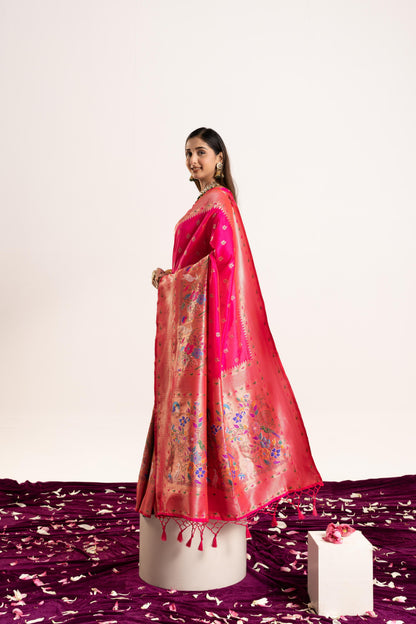 Jyoti Fashion Women's Pink Soft Banarasi Silk Zari Woven Saree with Blouse