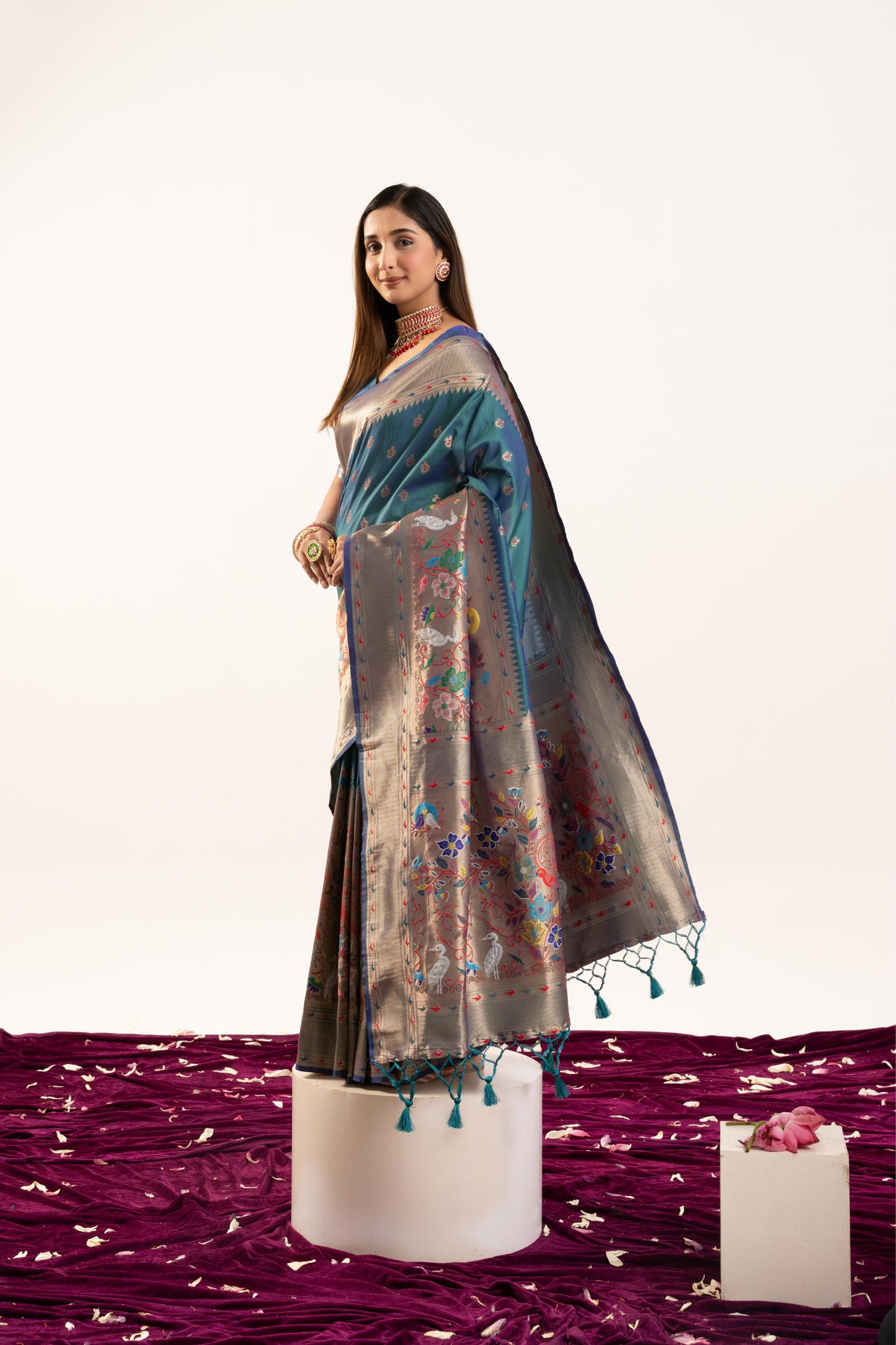 Jyoti Fashion Women's Rama Soft Banarasi Silk Zari Woven Saree with Blouse