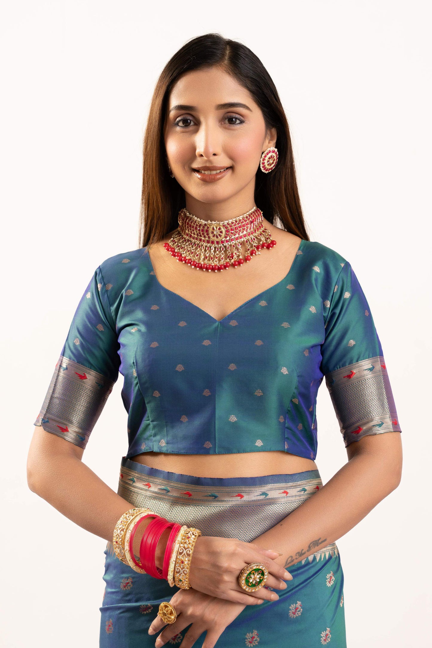 Jyoti Fashion Women's Rama Soft Banarasi Silk Zari Woven Saree with Blouse