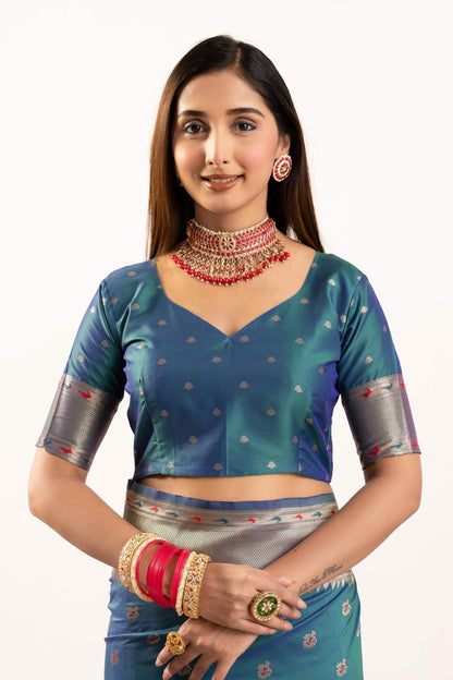 Jyoti Fashion Women's Rama Soft Banarasi Silk Zari Woven Saree with Blouse