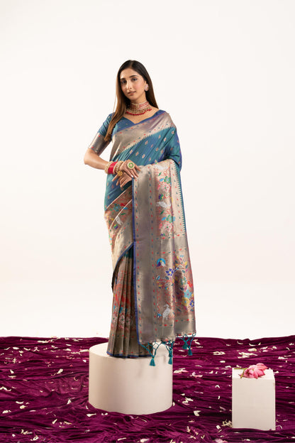 Jyoti Fashion Women's Rama Soft Banarasi Silk Zari Woven Saree with Blouse
