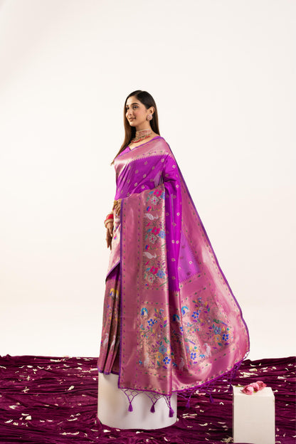 Jyoti Fashion Women's Wine Soft Banarasi Silk Zari Woven Saree with Blouse
