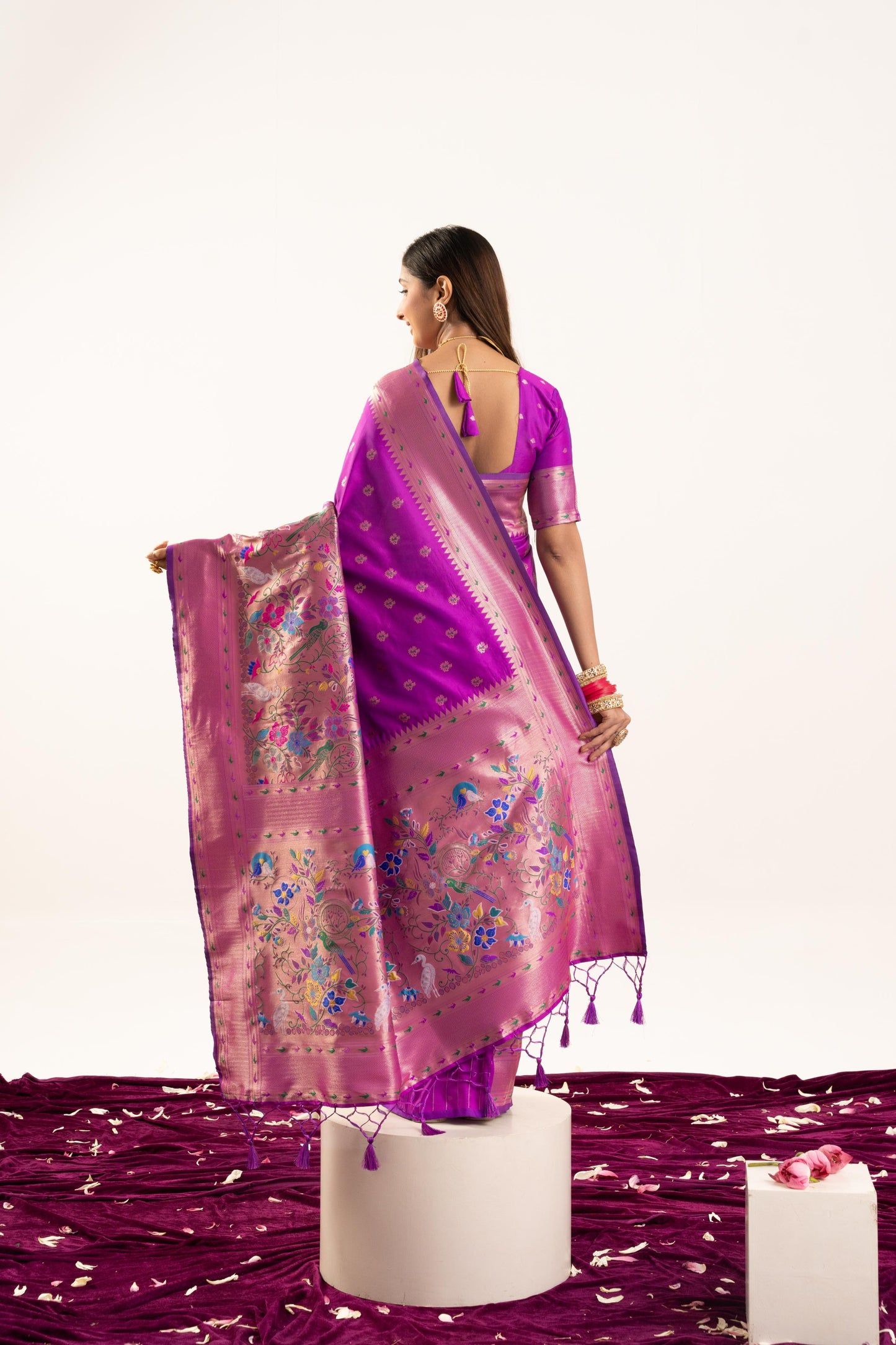 Jyoti Fashion Women's Wine Soft Banarasi Silk Zari Woven Saree with Blouse