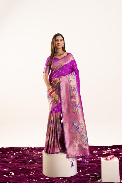 Jyoti Fashion Women's Wine Soft Banarasi Silk Zari Woven Saree with Blouse