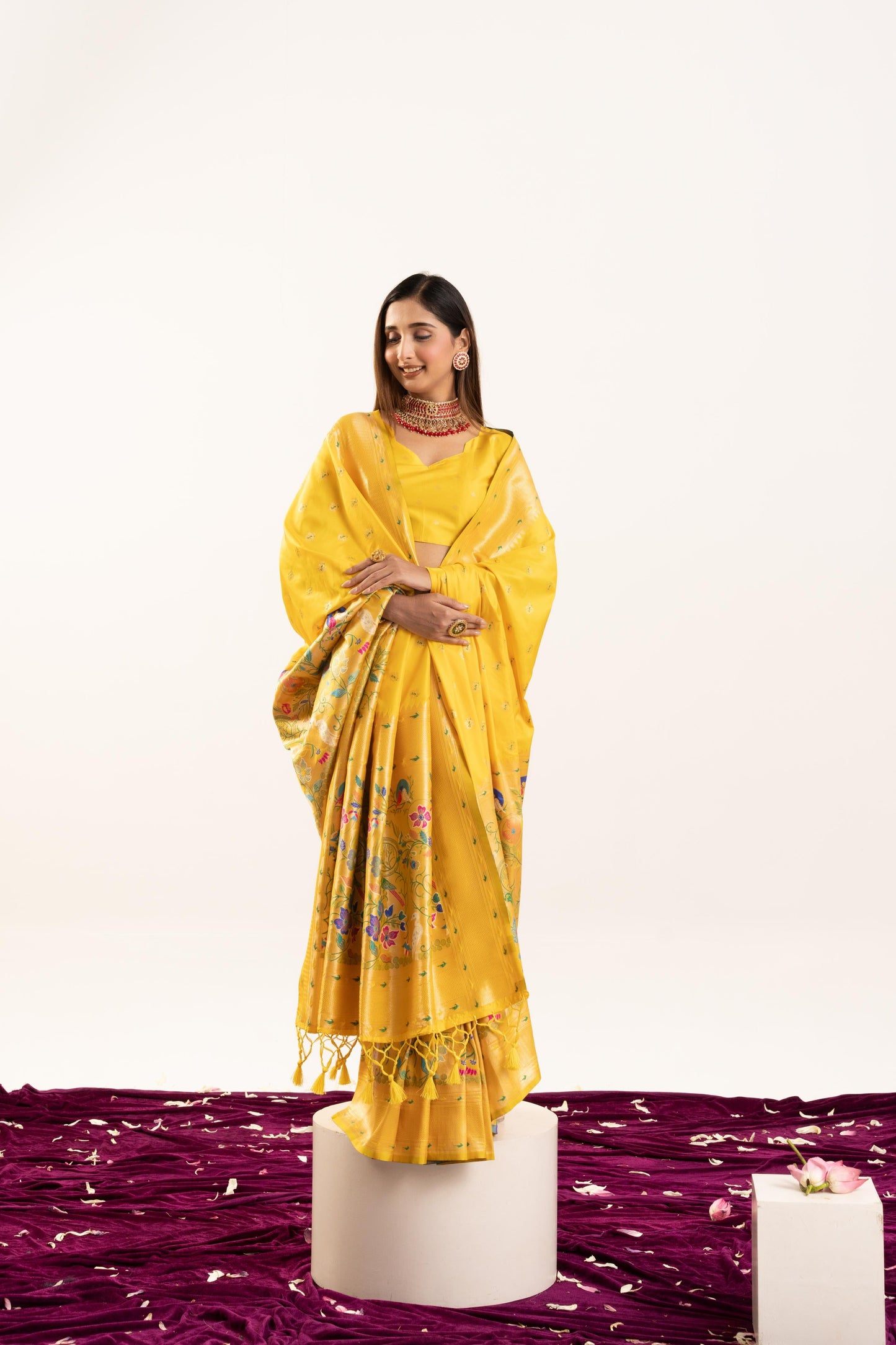 Jyoti Fashion Women's Yellow Soft Banarasi Silk Zari Woven Saree with Blouse