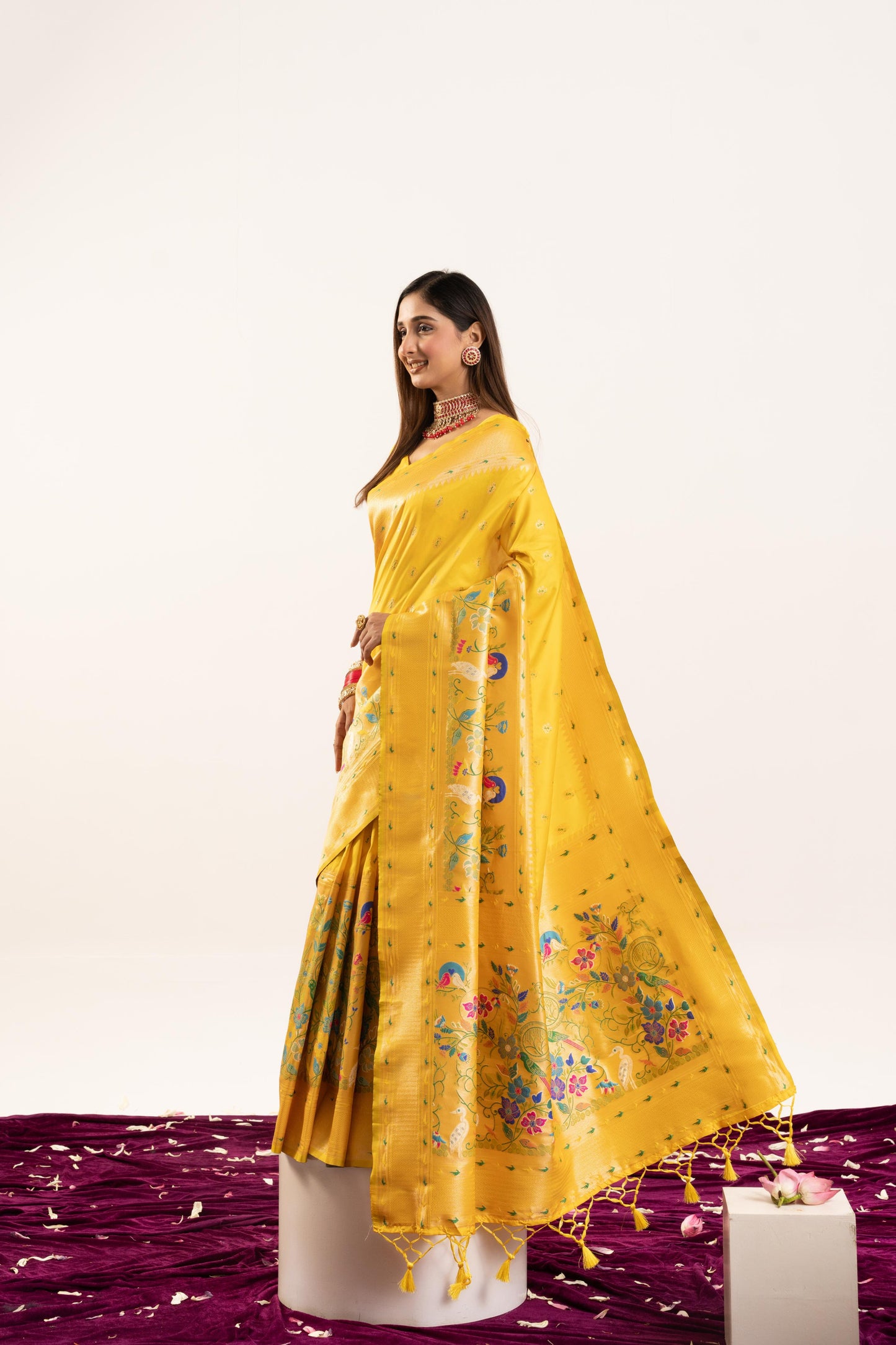 Jyoti Fashion Women's Yellow Soft Banarasi Silk Zari Woven Saree with Blouse