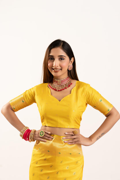 Jyoti Fashion Women's Yellow Soft Banarasi Silk Zari Woven Saree with Blouse