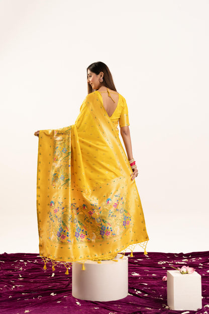 Jyoti Fashion Women's Yellow Soft Banarasi Silk Zari Woven Saree with Blouse