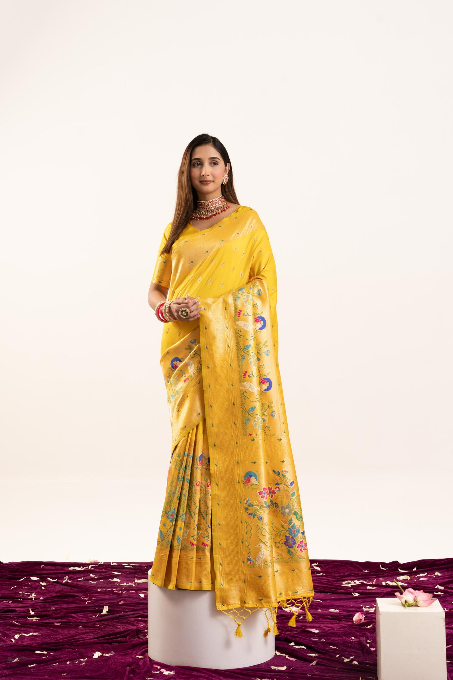 Jyoti Fashion Women's Yellow Soft Banarasi Silk Zari Woven Saree with Blouse