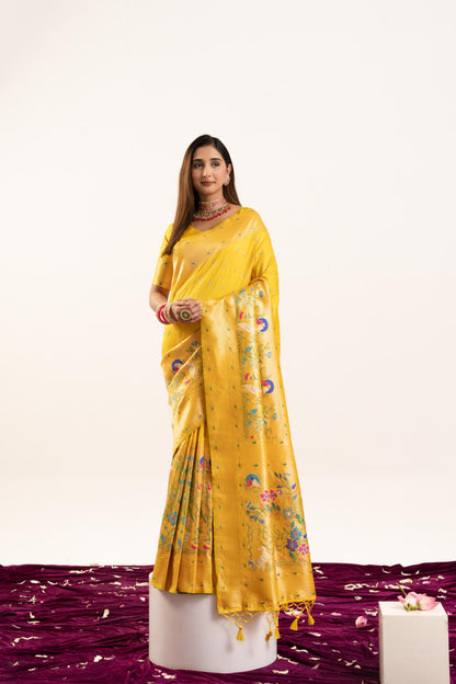 Jyoti Fashion Women's Yellow Soft Banarasi Silk Zari Woven Saree with Blouse