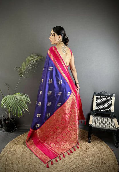 Joban Fashion Violet Banarasi Soft Silk Woven Saree