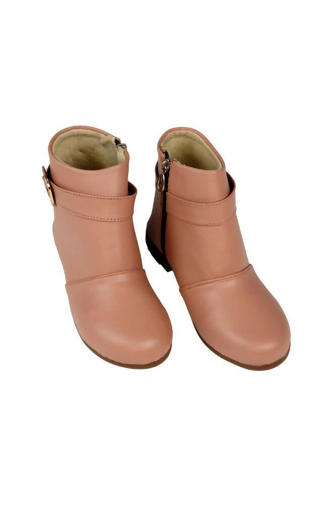 Tiny Bugs Girls Buckle Embellished Peach Ankle Length Boots