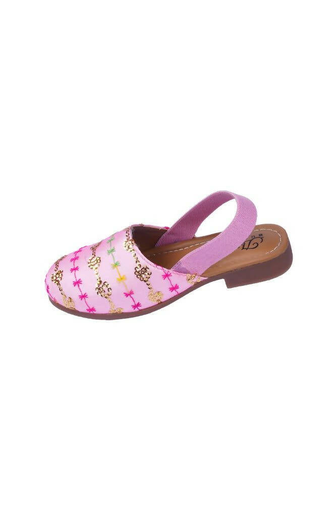 Tiny Bugs Girls Embroidered Strap Ethnic Jutis-Pink