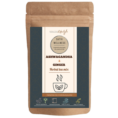 Satvi Wellness Ashwagandha Ginger Herbal Infusion Mix In Indvidual Packets | Herbal Tea Sachet