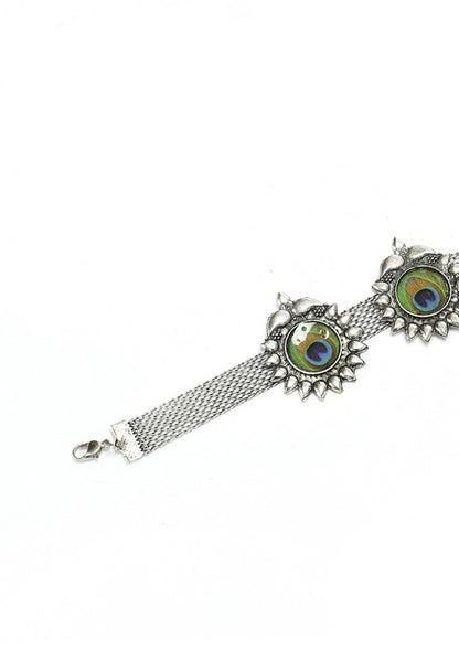 Mominos Fashion Johar Kamal Oxidised Silver-Plated Peacock Wings Work Necklace Handicraft