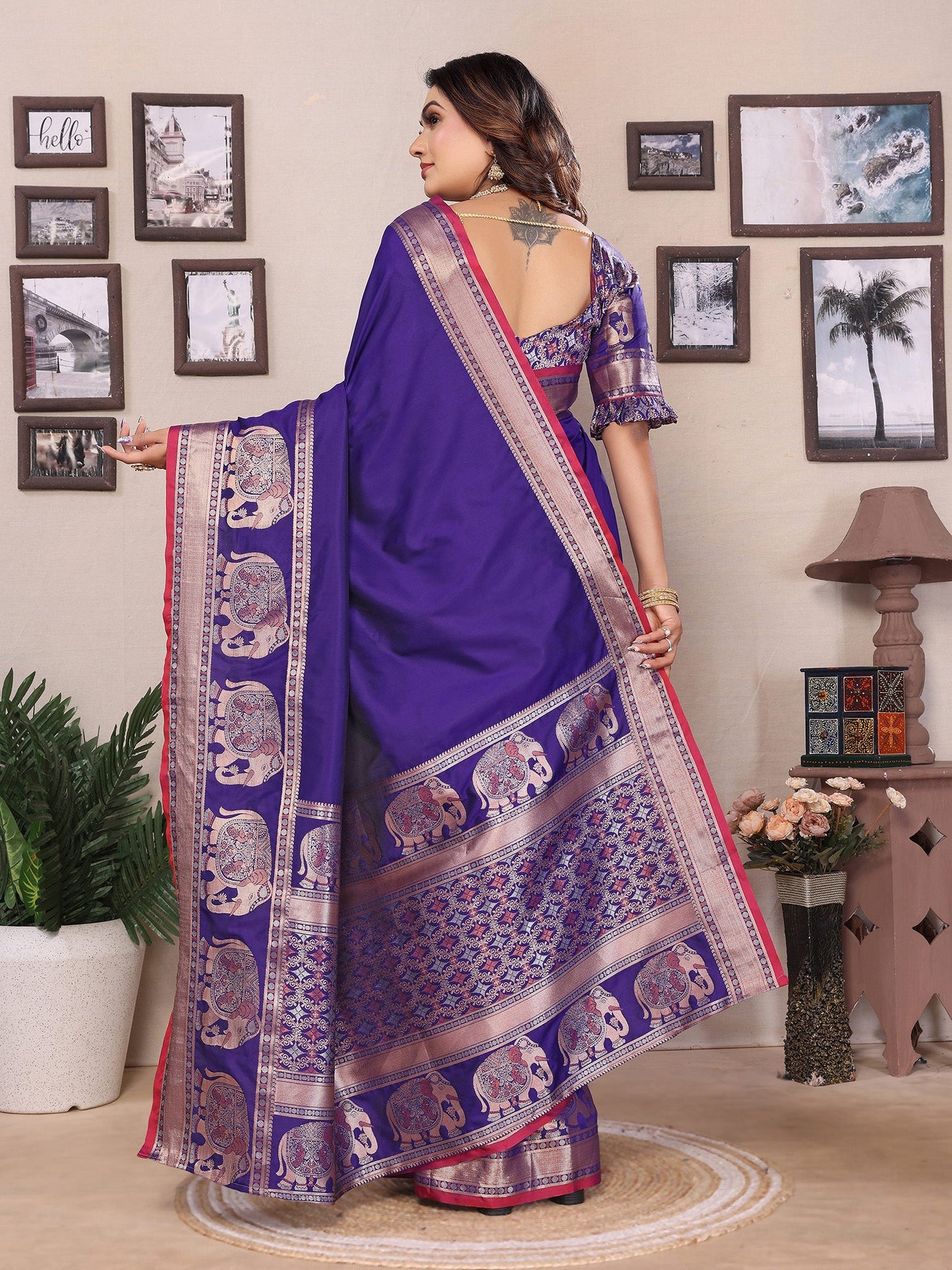 Elora Royal Blue Soft Silk Solid Self Jacquard Weaving Banarasi Saree