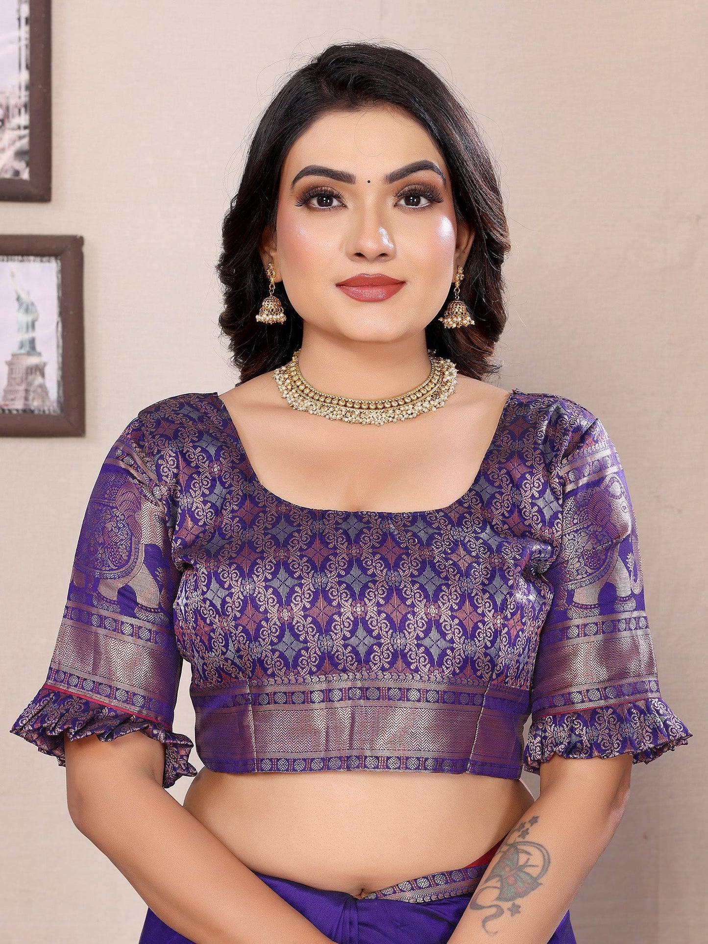 Elora Royal Blue Soft Silk Solid Self Jacquard Weaving Banarasi Saree