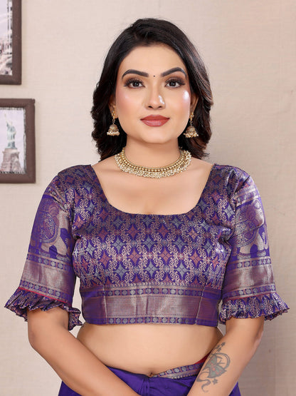 Elora Royal Blue Soft Silk Solid Self Jacquard Weaving Banarasi Saree
