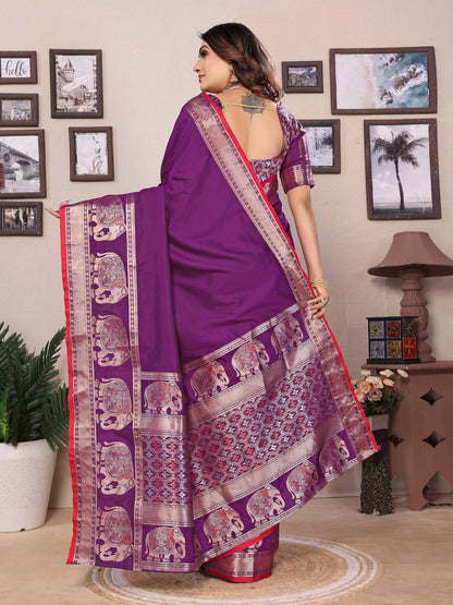 Elora Purple Soft Silk Solid Self Jacquard Weaving Banarasi Saree