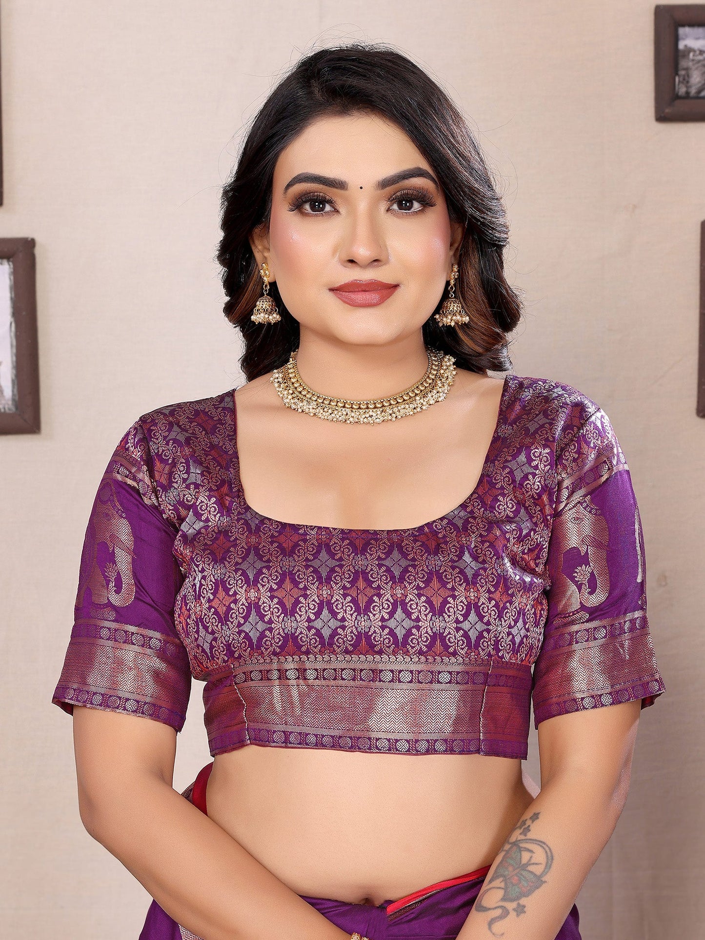 Elora Purple Soft Silk Solid Self Jacquard Weaving Banarasi Saree