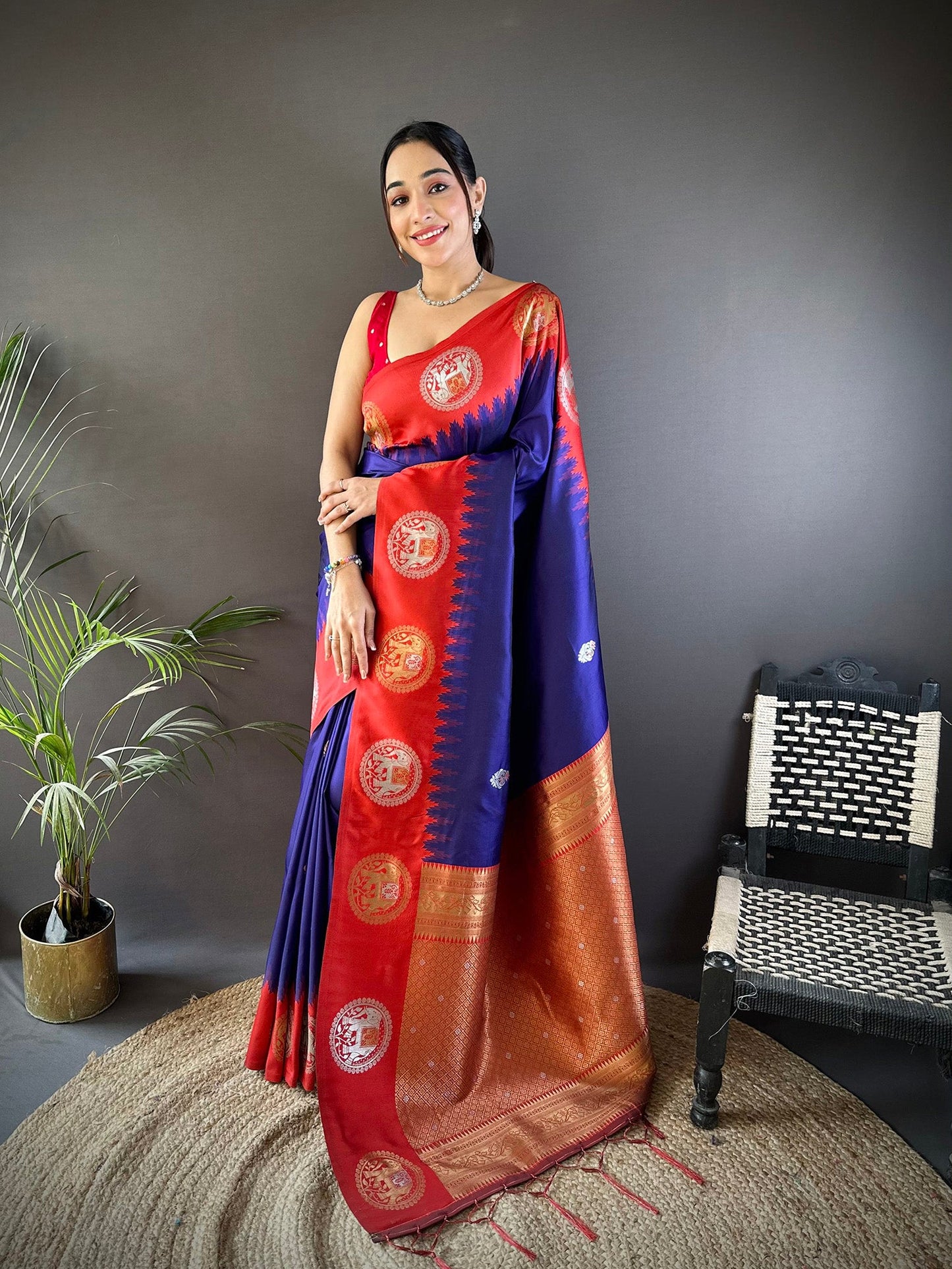 Elora Royal Blue Soft Silk Butti Zari Weaving Work Banarasi Saree