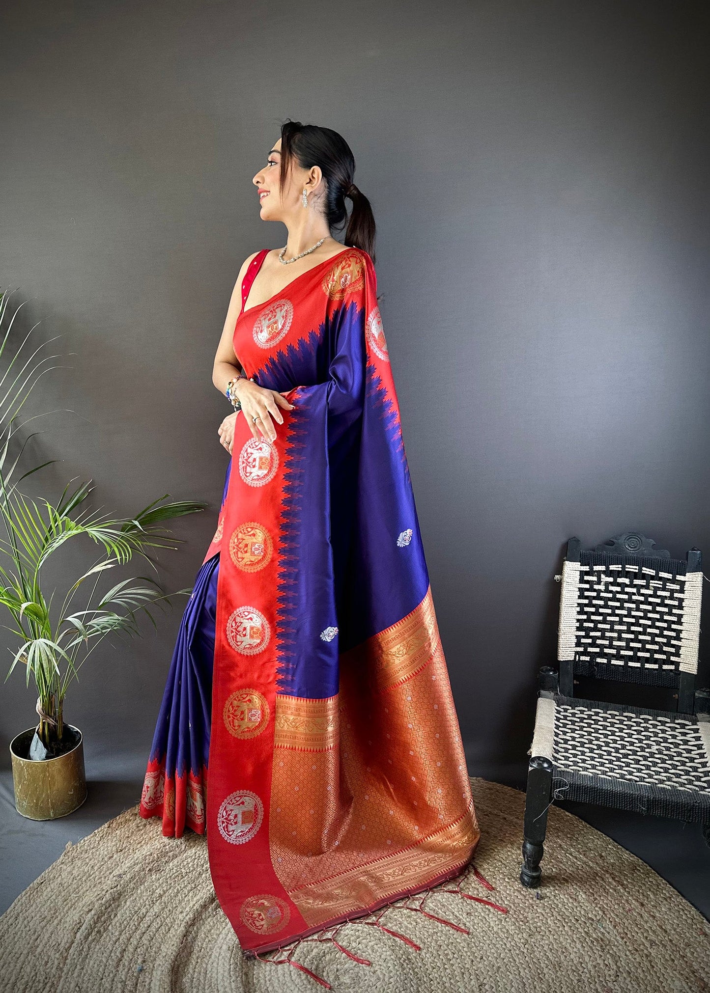 Elora Royal Blue Soft Silk Butti Zari Weaving Work Banarasi Saree
