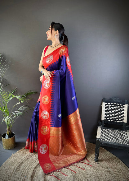Elora Royal Blue Soft Silk Butti Zari Weaving Work Banarasi Saree