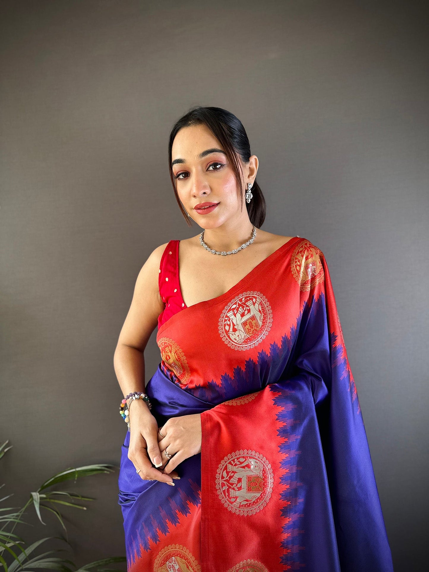 Elora Royal Blue Soft Silk Butti Zari Weaving Work Banarasi Saree
