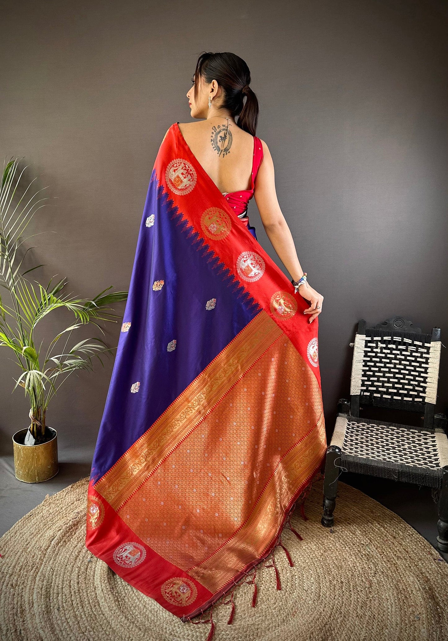 Elora Royal Blue Soft Silk Butti Zari Weaving Work Banarasi Saree
