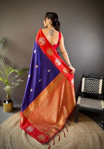 Elora Royal Blue Soft Silk Butti Zari Weaving Work Banarasi Saree