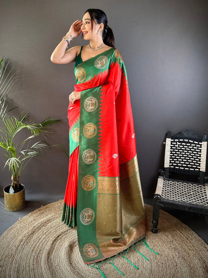 Elora Red Soft Silk Butti Zari Weaving Work Banarasi Saree