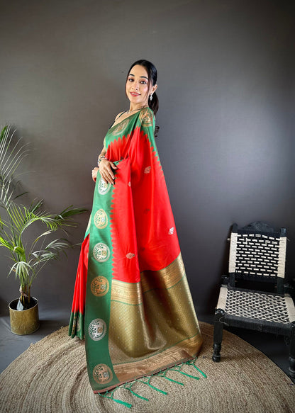 Elora Red Soft Silk Butti Zari Weaving Work Banarasi Saree