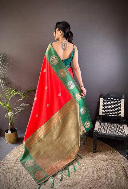 Elora Red Soft Silk Butti Zari Weaving Work Banarasi Saree