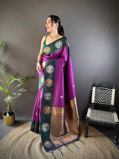 Elora Purple Soft Silk Butti Zari Weaving Work Banarasi Saree