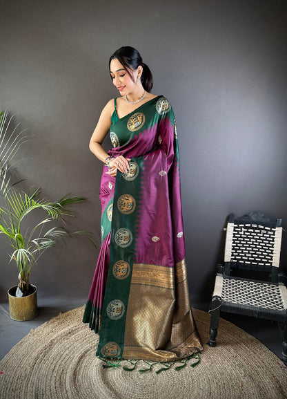 Elora Purple Soft Silk Butti Zari Weaving Work Banarasi Saree