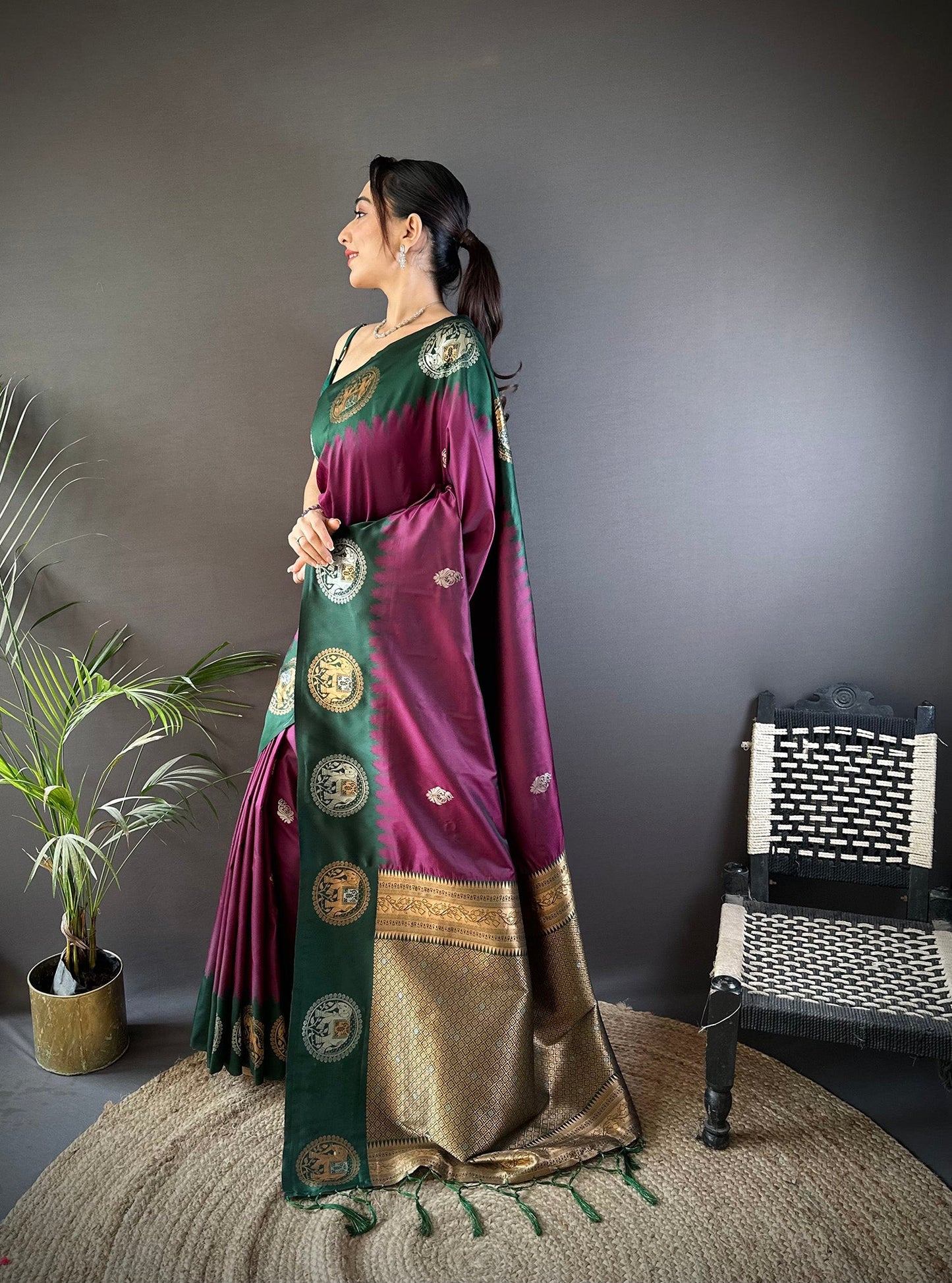Elora Purple Soft Silk Butti Zari Weaving Work Banarasi Saree