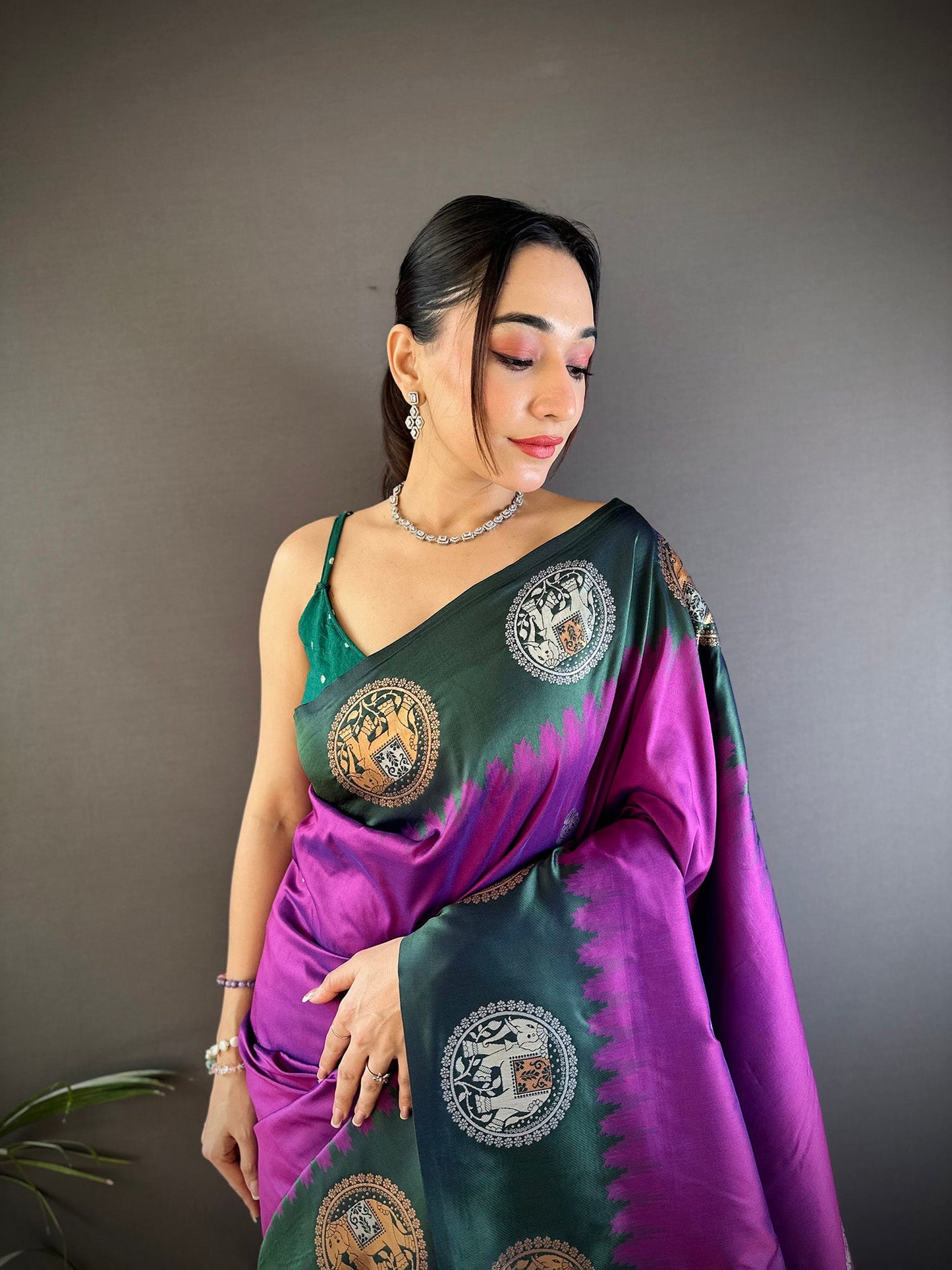 Elora Purple Soft Silk Butti Zari Weaving Work Banarasi Saree
