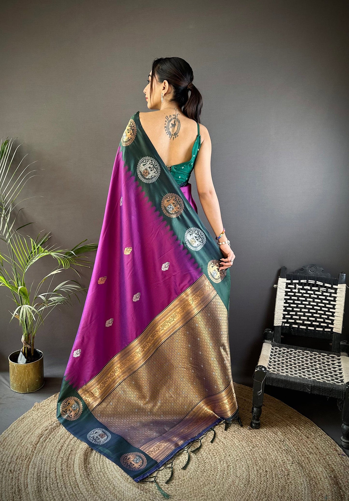 Elora Purple Soft Silk Butti Zari Weaving Work Banarasi Saree