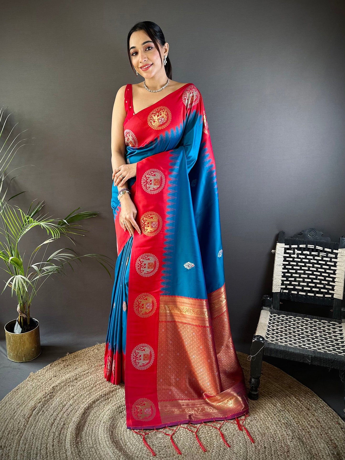 Elora Blue Soft Silk Butti Zari Weaving Work Banarasi Saree