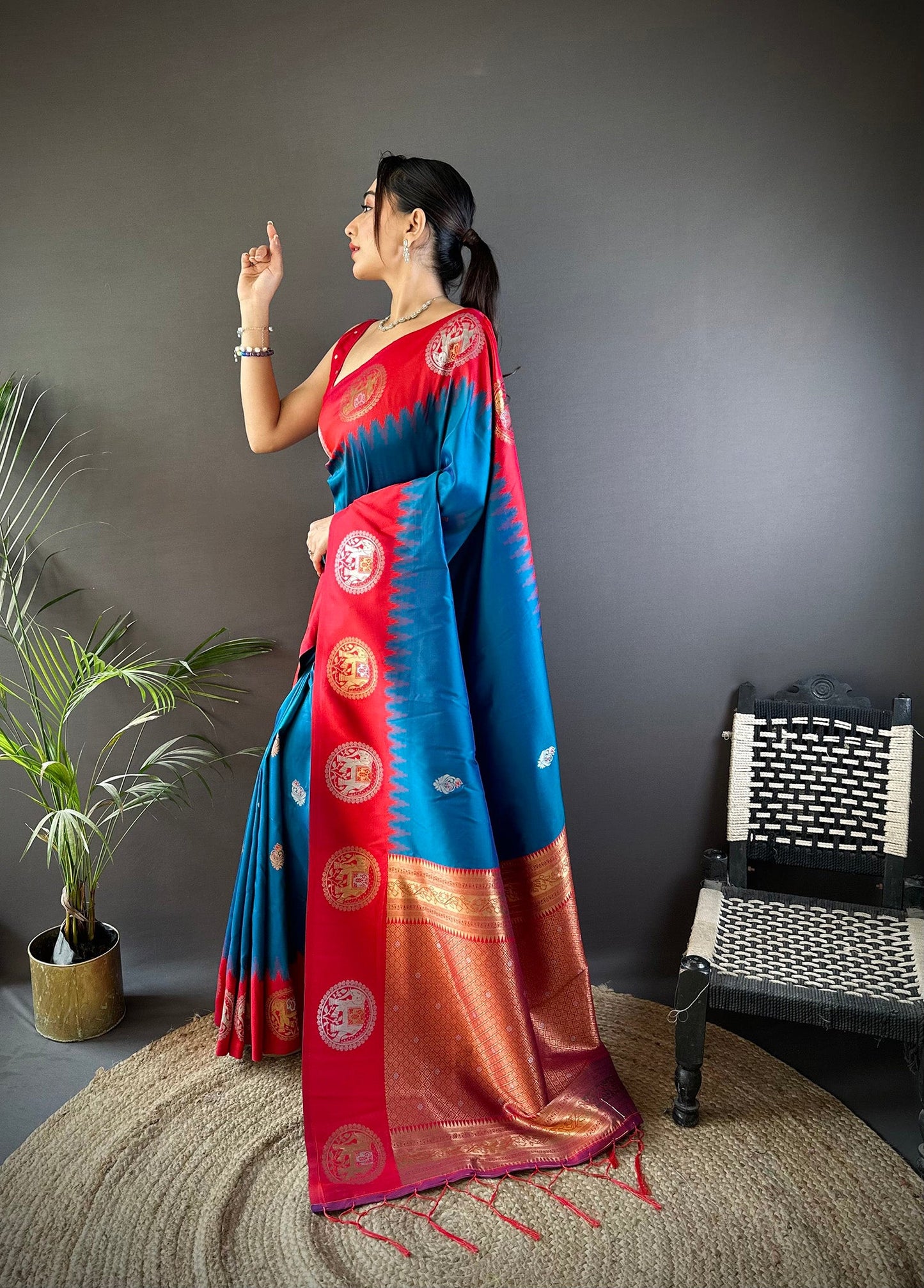 Elora Blue Soft Silk Butti Zari Weaving Work Banarasi Saree