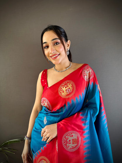 Elora Blue Soft Silk Butti Zari Weaving Work Banarasi Saree